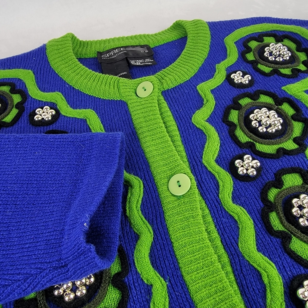 Vintage Spree Internationa‎ Lambswool Bead Sequin Cardigan Button Up Sweater L